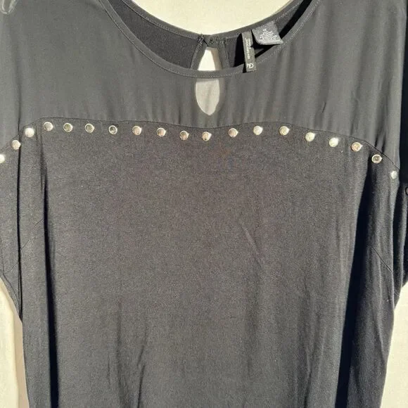 New Directions Black Studded Top Women 1X Short Sleeve Blouse Casual Chic - Picture 3 of 8